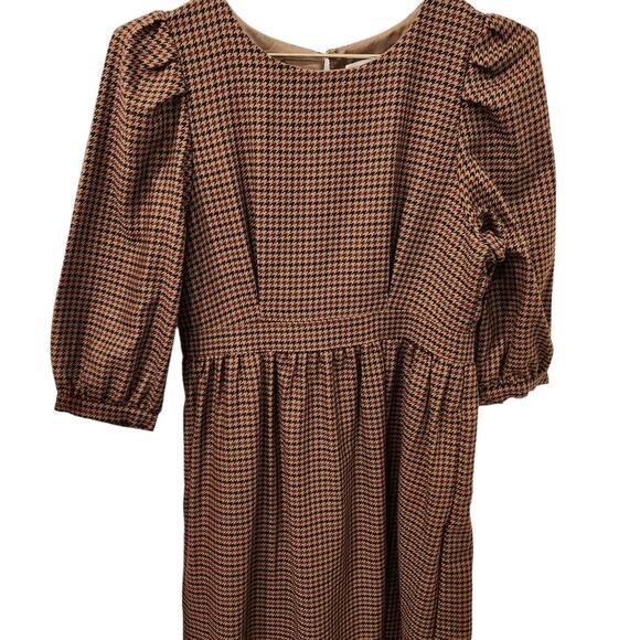 Moussy Checkered puff sleeve brown midi dress size small - Picture 6 of 8